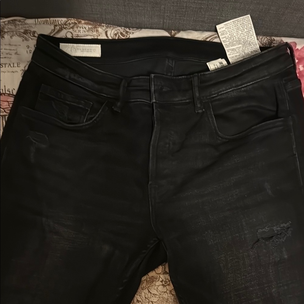 Black Distressed Denim Jeans Zara W 32 L29 perfect condition